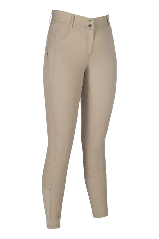 HKM Women's Ari Mid Rise Silicone Full seat Riding Breeches, Beige, 38