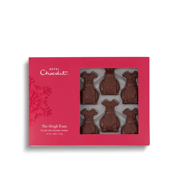Hotel Chocolat - The Sleigh Team - 10 Solid Milk Chocolate Reindeer, 110g - Chocolate Box - Christmas Gifts - Gifts For Her And Him