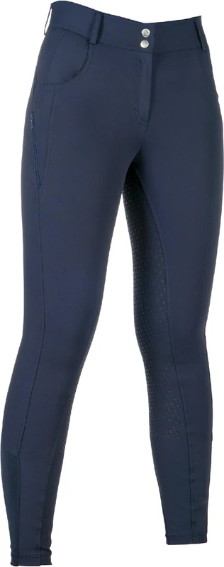 HKM Women's Ari Mid Rise SIL. Full seat Riding Breeches, Deep Blue, 22