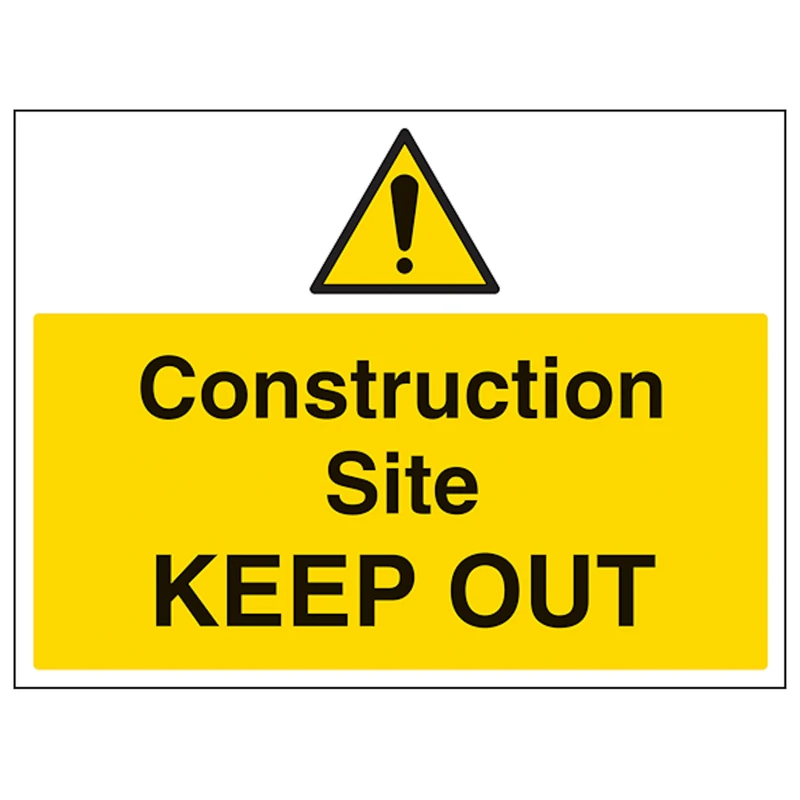 V Safety Construction Site Keep Out - Large Landscape 600 x 450 mm - Glow In The Dark Self Adhesive Vinyl Safety Sign