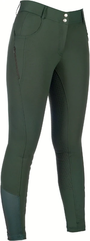 HKM Women's Ari Mid Rise Silicone Full seat Riding Breeches, Olive Green, 42
