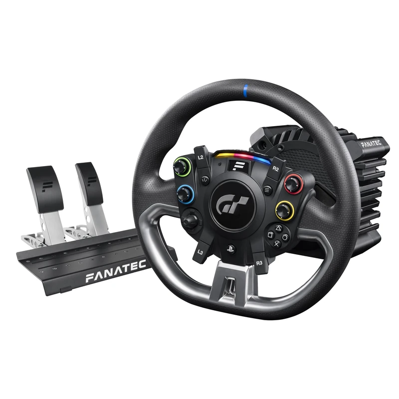 Fanatec Officially Licensed Gran Turismo DD Pro PlayStation® Sim Racing Steering Wheel, Base and Pedals – Polyphony Digital Wheel, 5 Nm FluxBarrier Direct Drive, 2-Pedal Set for PC, PS5, PS4
