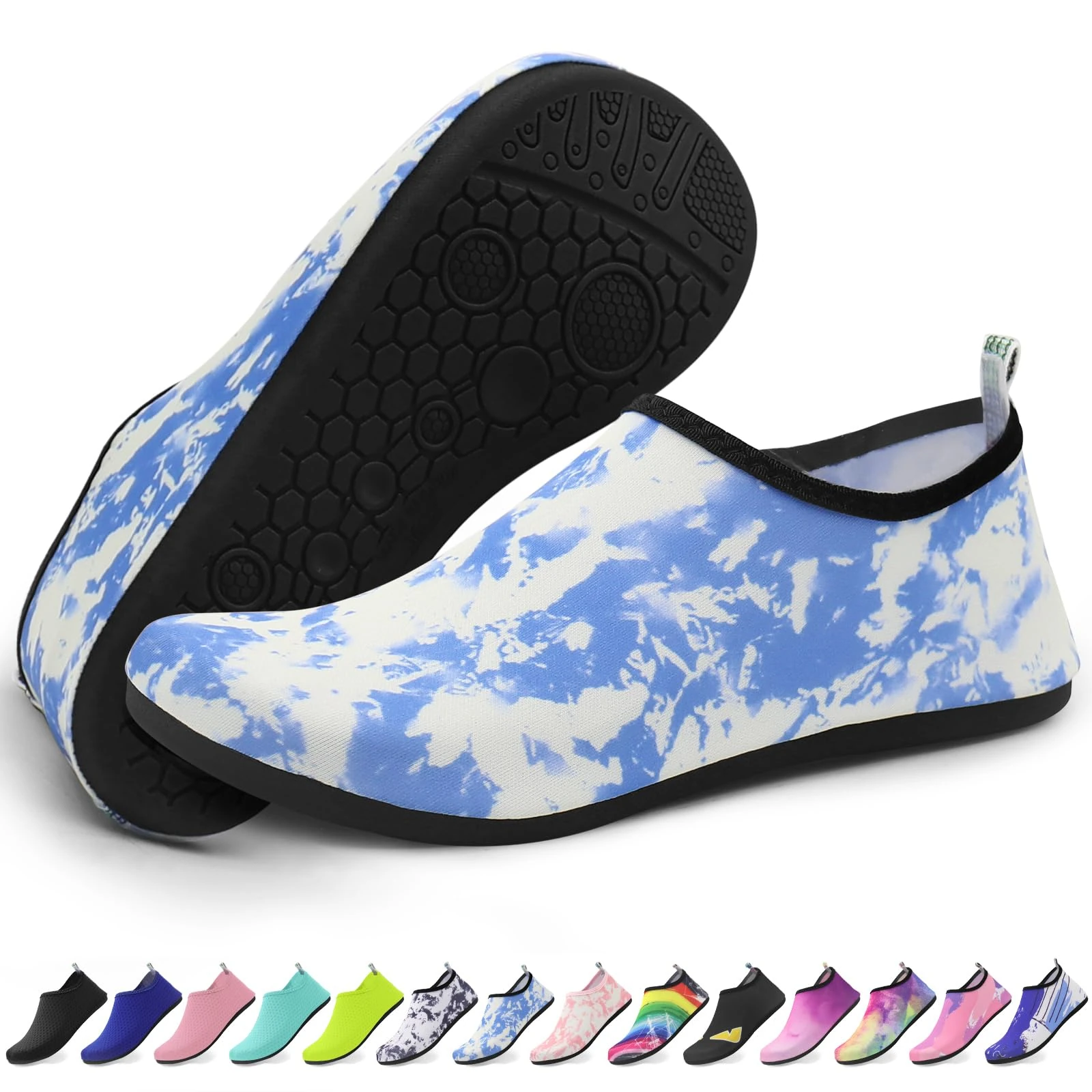 Quick-Dry Water Shoes for Men & Women – Lightweight Beach Shoes with Anti-Slip Sole | Ideal for Swimming, Surfing & Outdoor Sports | Tie-Dye Blue-38-39