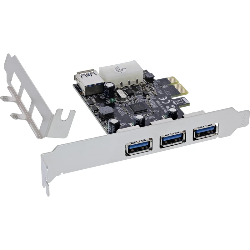 InLine® 76662D Interface Card 3X+1x USB 3.2 Gen.1 PCIe Molex Compatible 4-Pin Power Connector with Low Profile Bracket