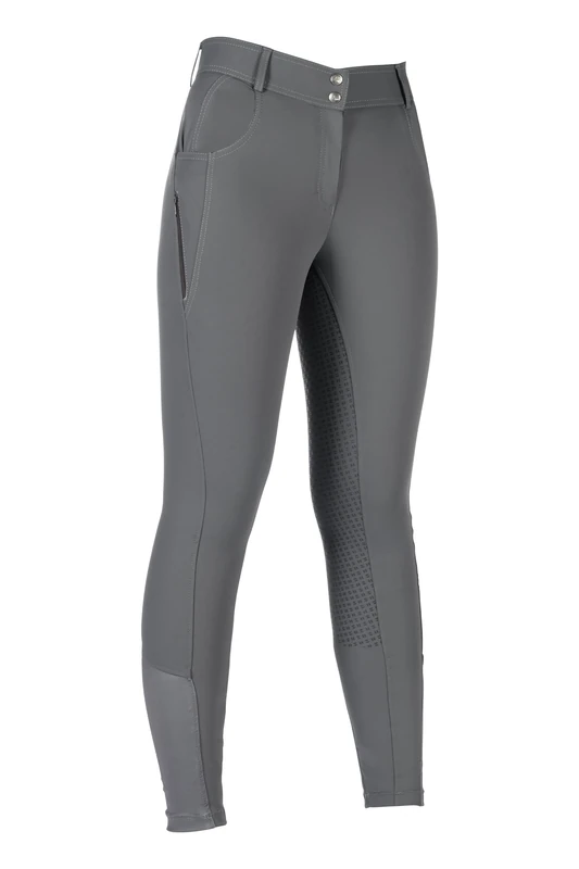 HKM Women's Ari Mid Rise SIL. Full seat Riding Breeches, Grey, 22
