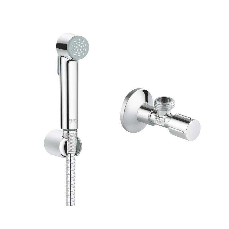 GROHE Tempesta-F Trigger Spray 30 Shower Set (Including Bidet Trigger Control Hand Shower, 1250mm Metal Long Life Hose, Wall Holder and Angle Valve Wall Connection 1/2" Outlet 1/2", Chrome