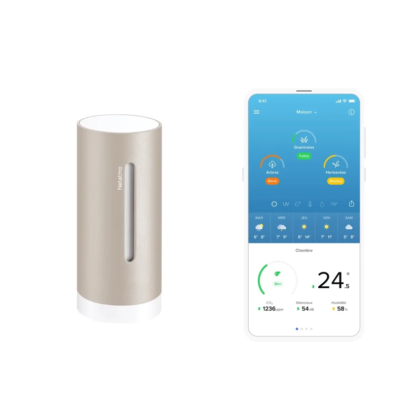 Netatmo Additional Indoor Module for Netatmo Weather Station, Monitoring Temperature, Humidity and Air Quality (CO2), NIM-S-WW, Accessory, Sand