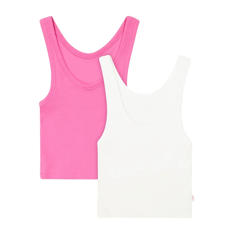 Hanes Women's Originals Rib Tank 2-Pack, Comfywear Stretch Cotton Cropped Top Pajama, Pink Oleander/White, M (Pack of 2) - Image 1