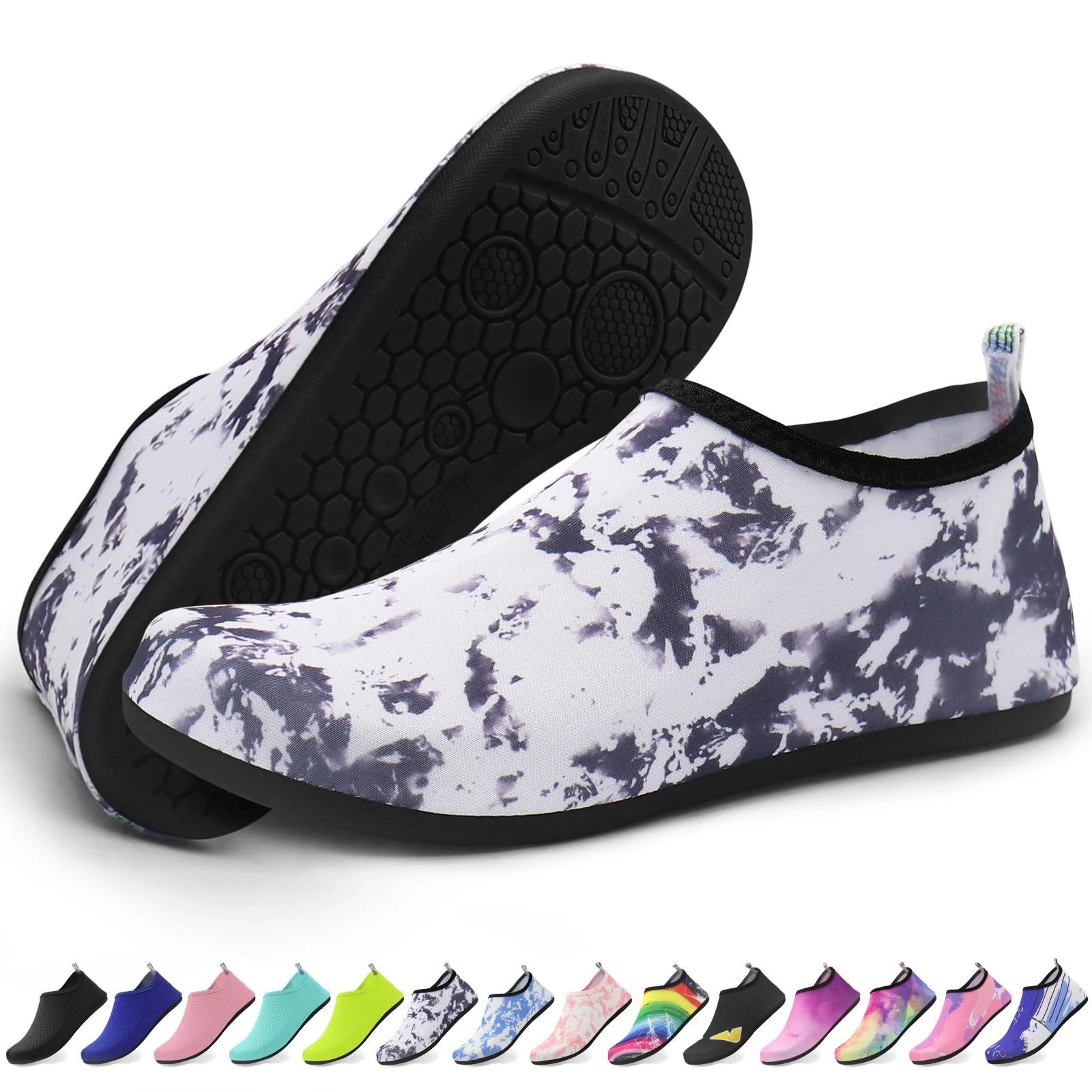 Quick-Dry Water Shoes for Men & Women – Lightweight Beach Shoes with Anti-Slip Sole | Ideal for Swimming, Surfing & Outdoor Sports | Tie-Dye Black-38-39