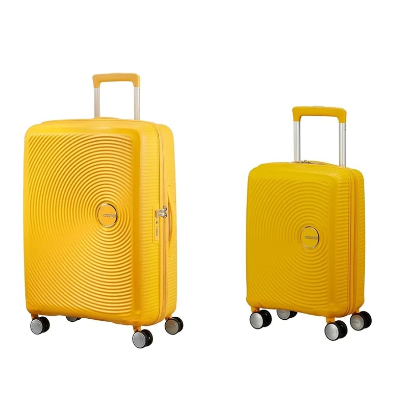 American Tourister Soundbox & Soundbox Mini - Expandable Hand Luggage, 67 cm, 81 L & Children's Luggage, 47 cm, 22 L - Family Set - Golden Yellow
