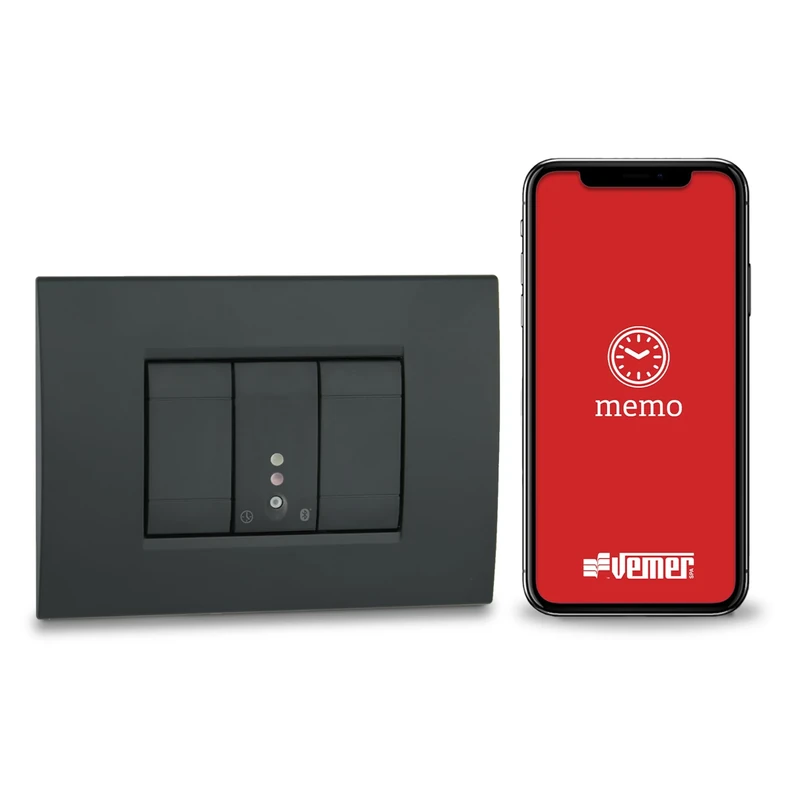 VEMER Built-in Bluetooth Digital Switch 1 Module, Timer with Time and Astronomical Programming via App for Lights, Gates, Shutters, Grey, 1 modulo DIN
