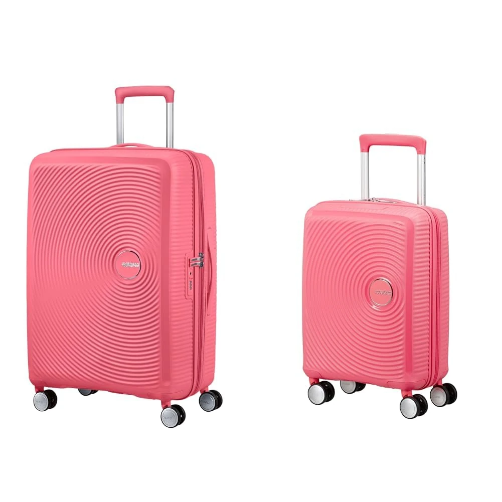 American Tourister Soundbox & Soundbox Mini - Expandable Hand Luggage, 67 cm, 81 L & Children's Luggage, 47 cm, 22 L - Family Set - Sun Kissed Coral