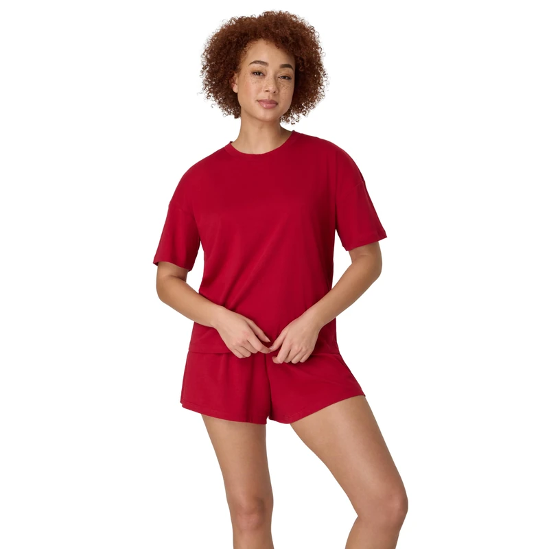 Hanes womens Originals 2 Piece Lounge Set, Comfywear Supersoft Boxy T-shirt & Sleep Shorts Loungewear Set, Rosey Red/Rosey Red, L