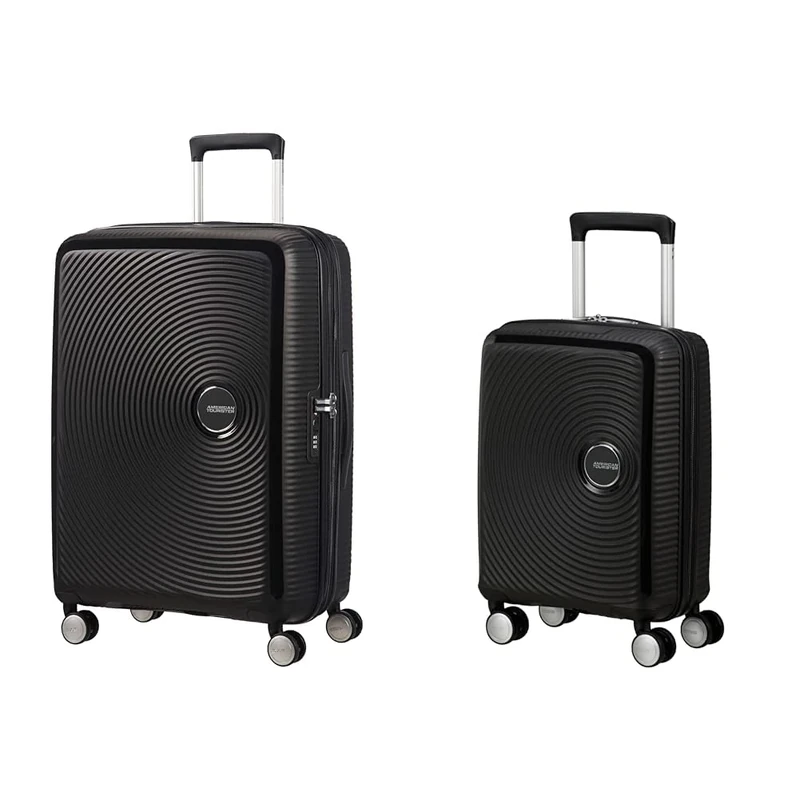 American Tourister Soundbox & Soundbox Mini - Expandable Hand Luggage, 67 cm, 81L & Children's Luggage, 47cm, 22L - Family Set - Bass Black