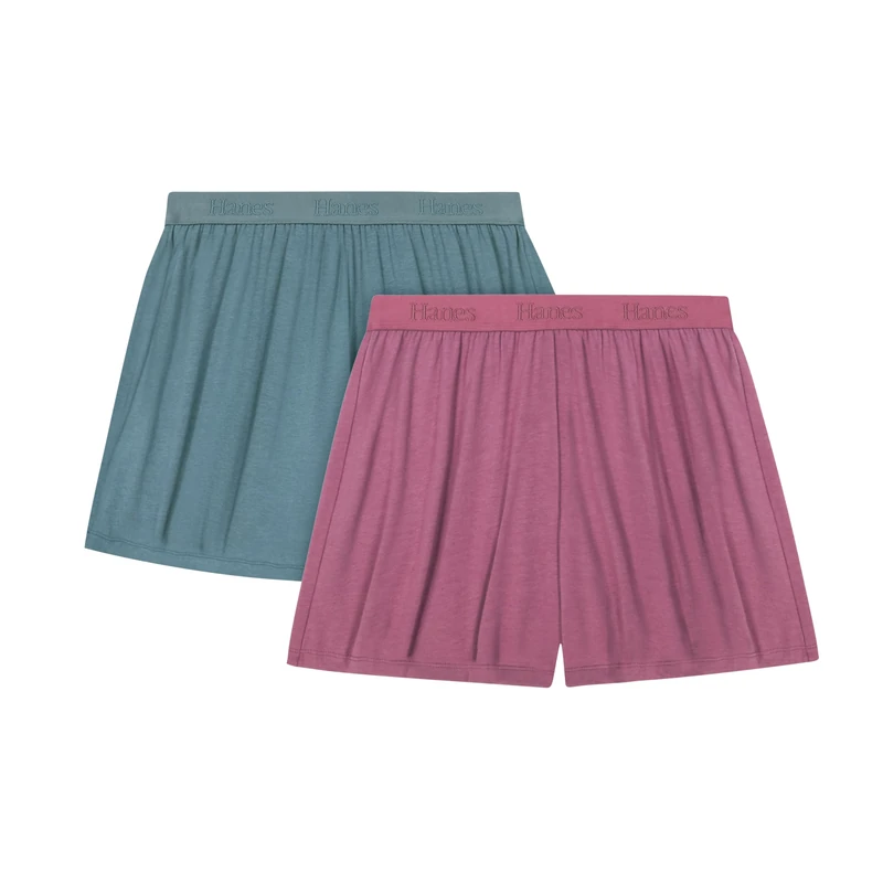 Hanes Women's Originals Sleep, 2-Pack, Comfywear Supersoft Lounge Shorts Pack, 3.25", Stargazer Grey/Mauve Mood, S