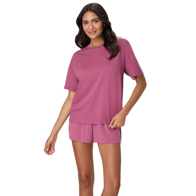 Hanes Women's Originals 2 Piece Lounge, Comfywear Supersoft Boxy T-Shirt & Sleep Shorts Loungewear Set Pajama, Mauve Mood/Mauve Mood, S (Pack of 2)