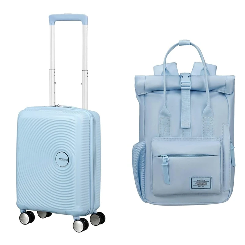 American Tourister Soundbox Mini & Urban Groove - Children's Luggage, 47 cm, 22 L & Backpack, 31 cm, 7 L - Mini Travel Set - Pastel Blue