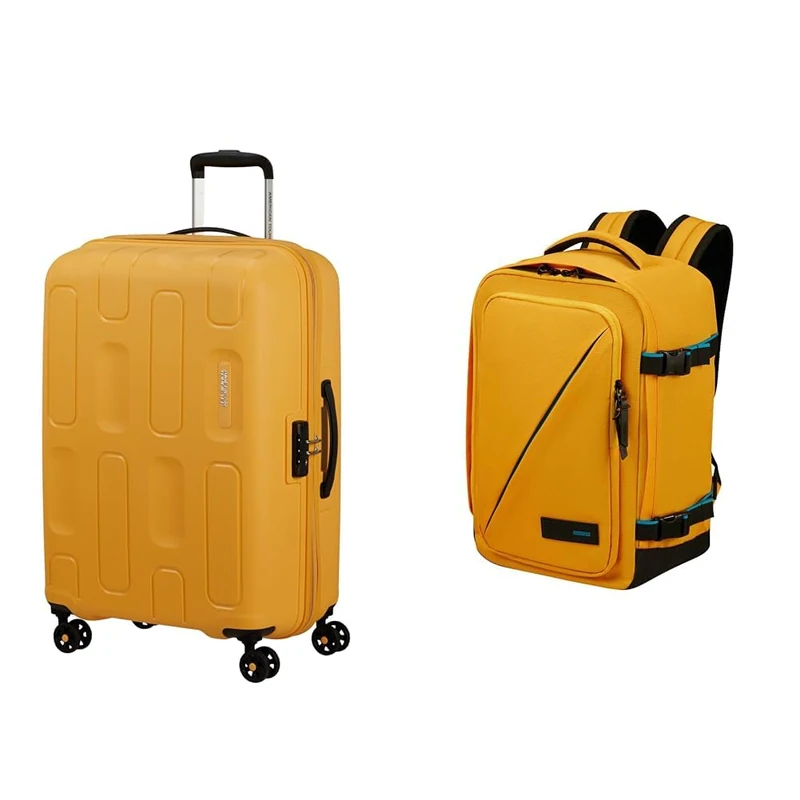 American Tourister Ellipso & Take2Cabin - Suitcase, 68 cm, 64 L & Ryanair Cabin Bag, 25 x 20 x 40 cm, 24 L - Ellipso Summer Travel Set - Yellow