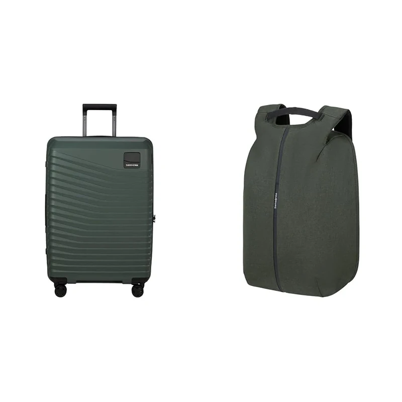 Samsonite Intuo & Securipak - Expandable Suitcase, 69 cm, 79/87 L & Laptop Backpack 15.6", 44 cm, 17 L - Secure & Stylish Travel Set - Green