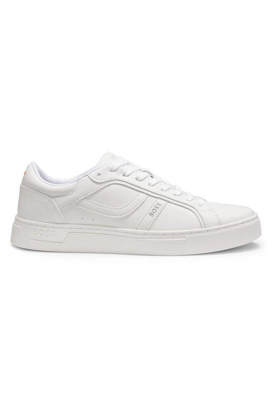 BOSS Mens Rhys Tenn Logo-Trimmed Trainers in Faux Nappa Leather Size 10