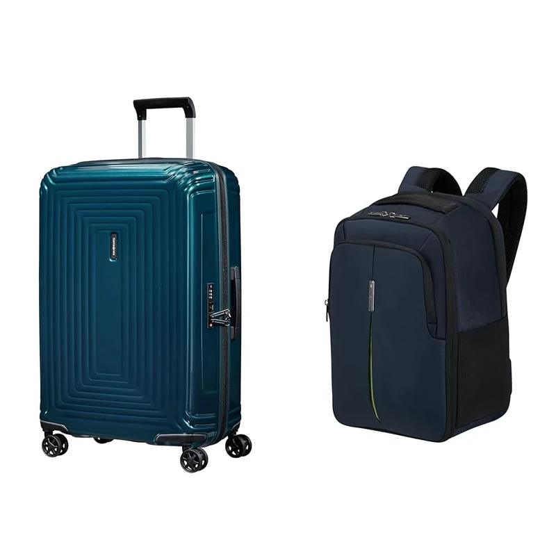 Samsonite Neopulse & Guardit 3.0 - Suitcase, 69 cm, 69 L & Ryanair Cabin Bag with Laptop Compartment 14.1", 25 x 20 x 40 cm, 24 L - Business Travel Set - Blue
