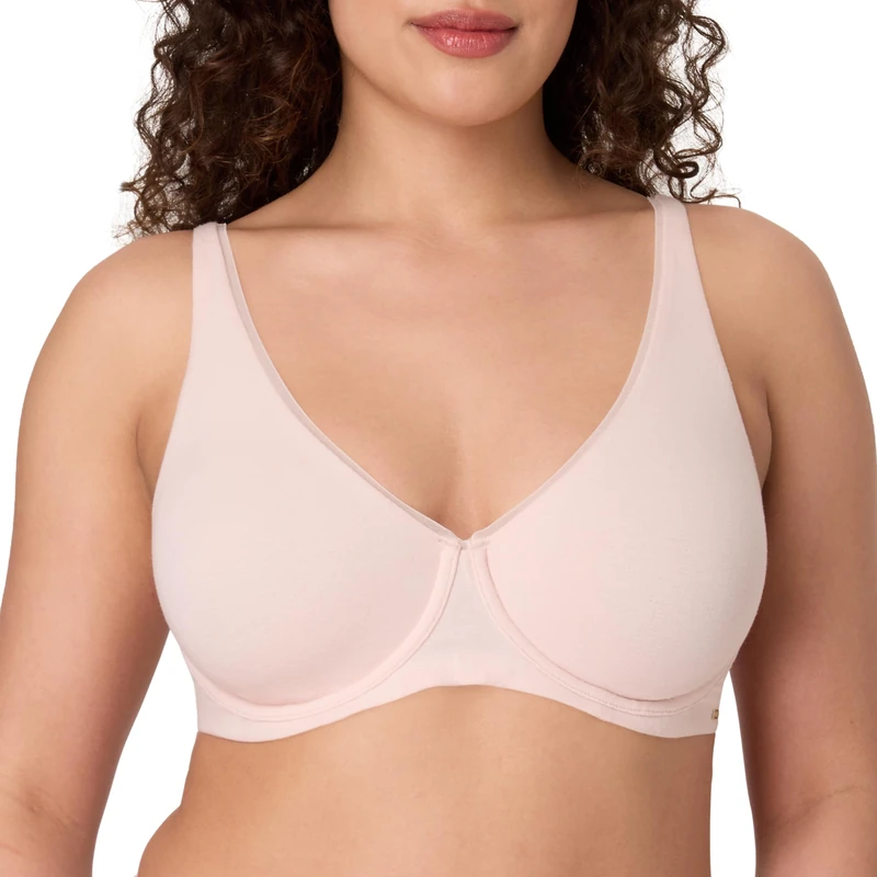 Bali Women's Underwire Bra, Cotton Collection 2-ply, Moisture-Wicking, Full Coverage, Convertible Straps, Light Buff, 38C