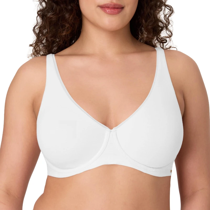 Bali Women's Underwire Bra, Cotton Collection 2-ply, Moisture-Wicking, Full Coverage, Convertible Straps, White, 34C