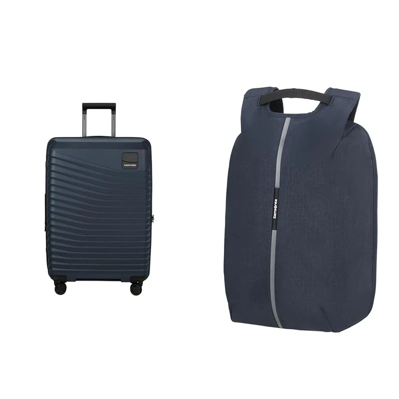 Samsonite Intuo & Securipak - Expandable Suitcase, 69 cm, 79/87 L & Laptop Backpack 15.6", 44 cm, 17 L - Business Travel Set - Blue