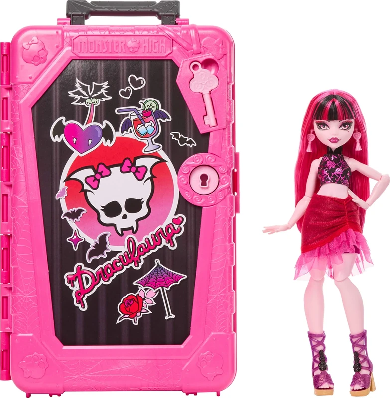 Monster High Skulltimate Secrets Draculaura Doll and Accessories Set, Destination: Gore-geous Oasis with Suitcase and 19+ Surprises like Clothes, JDR50