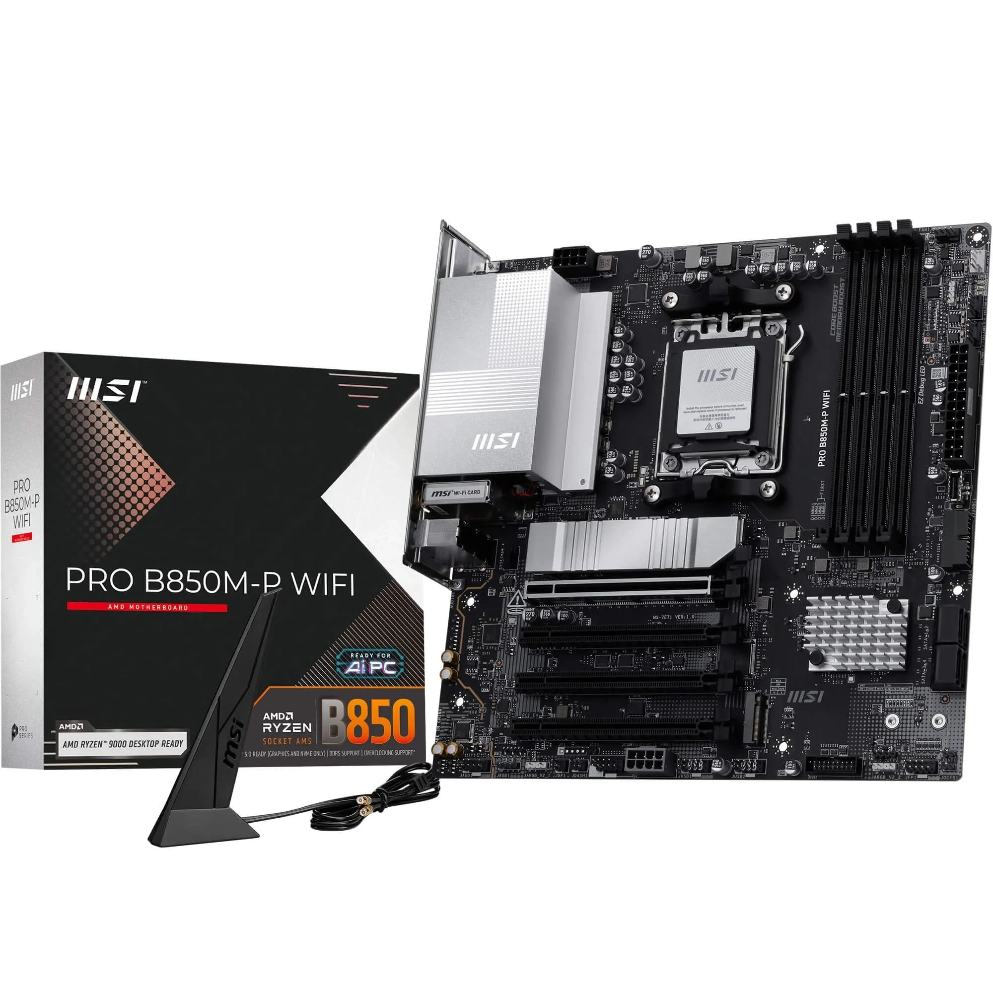 MSI PRO B850M-P WiFi Motherboard, ATX - Supports AMD Ryzen 9000/8000 / 7000 Processors, AM5 - DDR5 Memory Boost (8200+ MT/s OC), PCIe 5.0 x16 & 4.0 x16, M.2 Gen5, Wi-Fi 7, 5G LAN