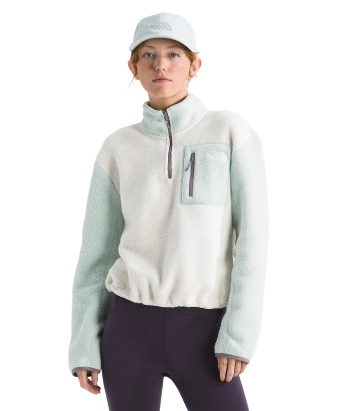 The North Face Women's Yumiori 1/4 Zip Sweatshirt, White Dune/Opal Frost/T, L