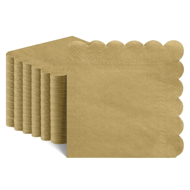 NatNarr 120 Pcs Cocktail Napkins Gold Napkins Disposable Scalloped Dessert Beverage Napkin Gold Party Napkin for Wedding, Birthday, Celebrate, 5 x 5 Inch
