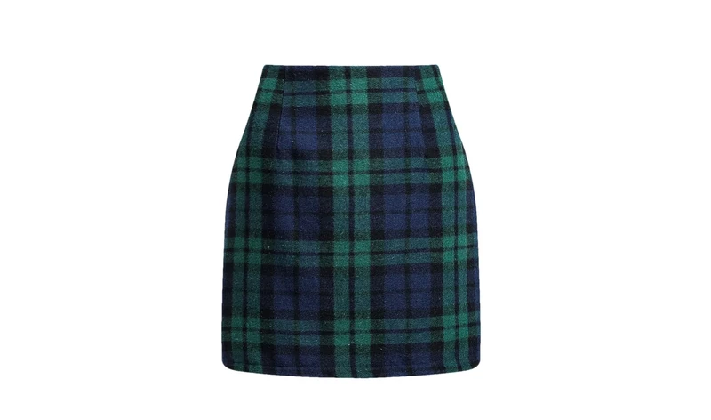 Womens Wool Plaid Skirt Women Elegant High Waist Pencil Mini Skirts Dark EN8 XL