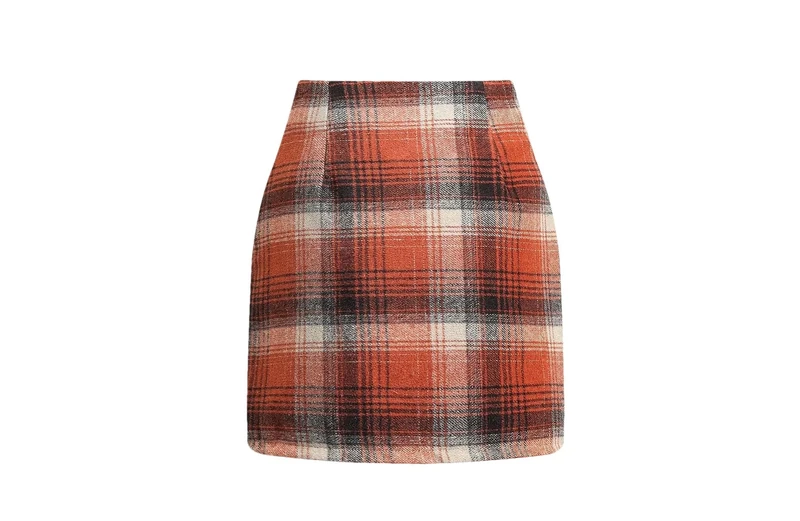 Womens Wool Plaid Skirt Women Elegant High Waist Pencil Mini Skirts A XL