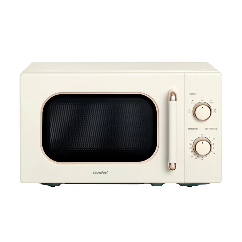 COMFEE' 20L 700W Cream Compact Microwave Oven – 5 Power Levels, Defrost Function, Manual Control & Safety Lock, Ideal for Small Home & Kitchen, CMO-M202NC(CM)