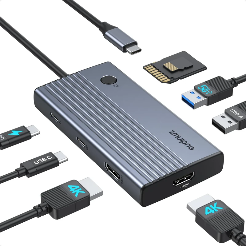 USB C Docking Station Dual Monitor, 8 IN 1 Laptop Docking Station with 2 HDMI 4K@60Hz, USB-C Data, 2 USB, PD, SD/TF, USBC Hub for Dell/HP/Lenovo/Surface