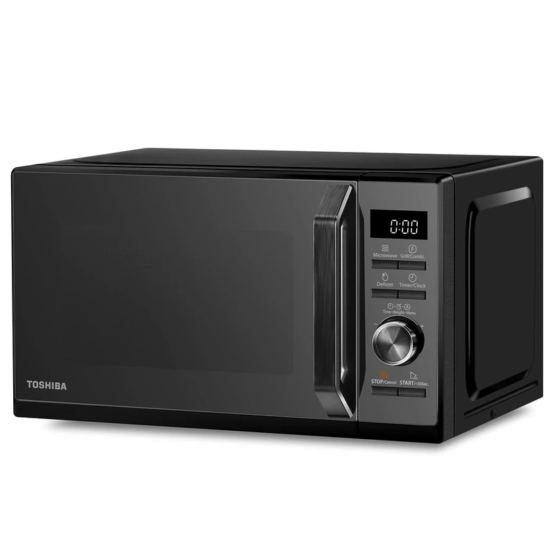 Toshiba Black Microwave 20 Liter Digital 800W Microwave Oven with 1000W Grill, Combination compact with 5 Power Levels, 8 Auto Menus, Grill, Combi, Digital Clock, Mirror Door Finish, MW3-AG20PF(MB)