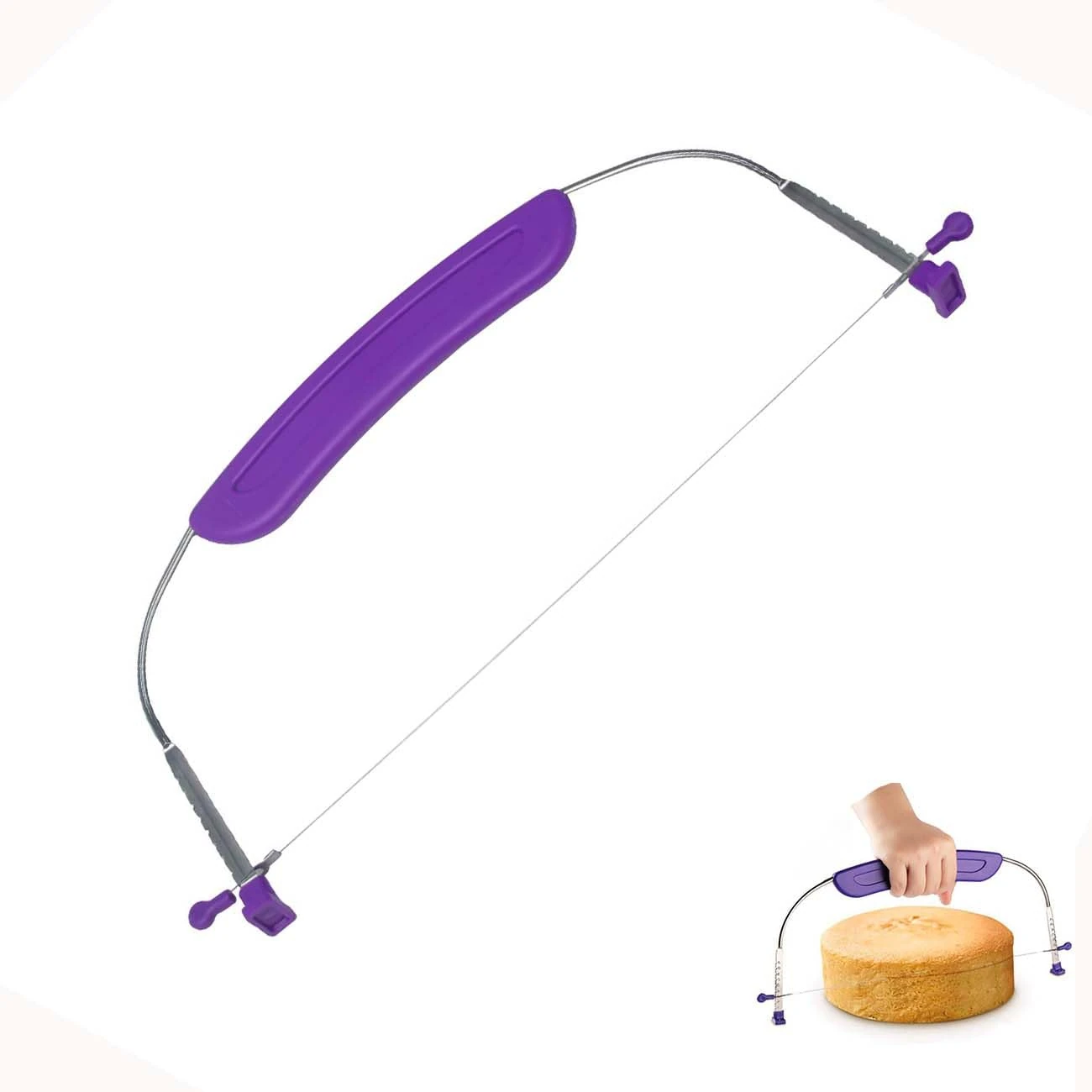 DmsGJyp Premium Cake Slicer, Professional Cake Leveller, Adjustable Stainless Steel Cake Cutter with Handle, Perfect for Kitchen Wedding Birthday Layer Cakes, Baking Tool (Purple)