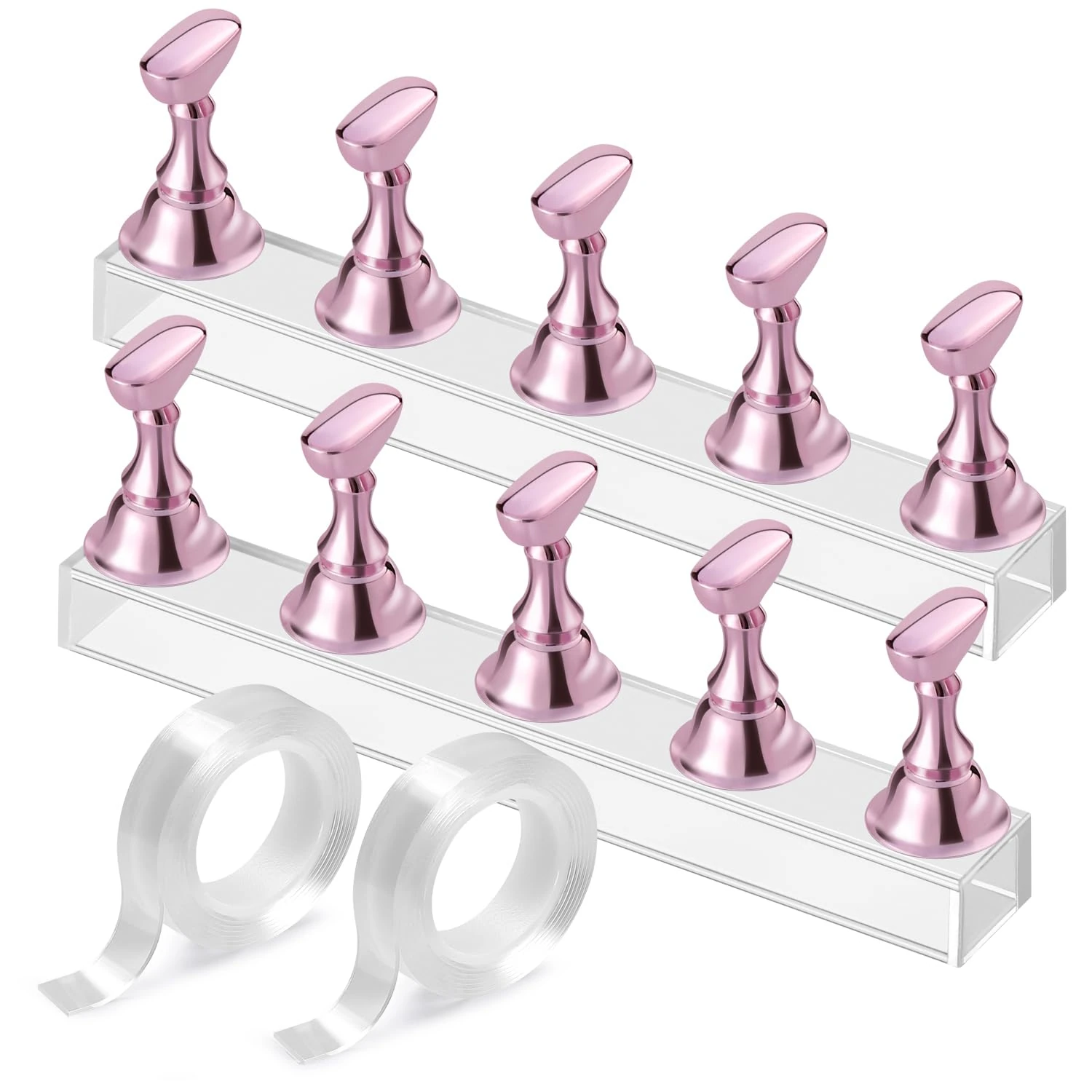 Nail Stand Acrylic Nail Art Display Stand Practice Nail Holder for Painting Nails Magnetic Practice Stands with Double-sided Tape For DIY Salon Supplies (Pink)