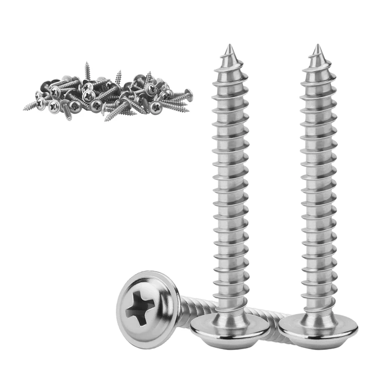KGGZKG 30 Pcs Pan Head Screws M5x30x10.5mm Phillips Wafer Head 304 Stainless Steel Wood Screws Self Tapping Screws Multi Purpose Round Dome Head with Washer for Construction Hardware Silver
