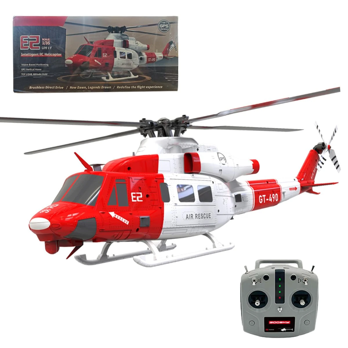 TBRICKFUNR E2 UH-1Y RC Airplane, 2.4G 6CH Dual Brushless Direct Drive Remote Control Plane with Mobile App Configuration, T8 transmitter, Lidar and GPS positioning for Adults & Collector Enthusiasts