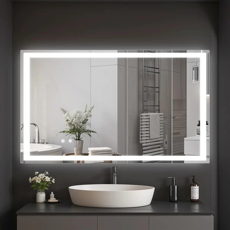 Clevich Bathroom Mirror with LED Lights 50x70/60x80/60x100cm, Anti-Fog, Wall Mounted Vanity Mirror with Memory, 3 Colour Dimmable, Touch Control, Explosion-Proof Glass, IP44 Waterproof