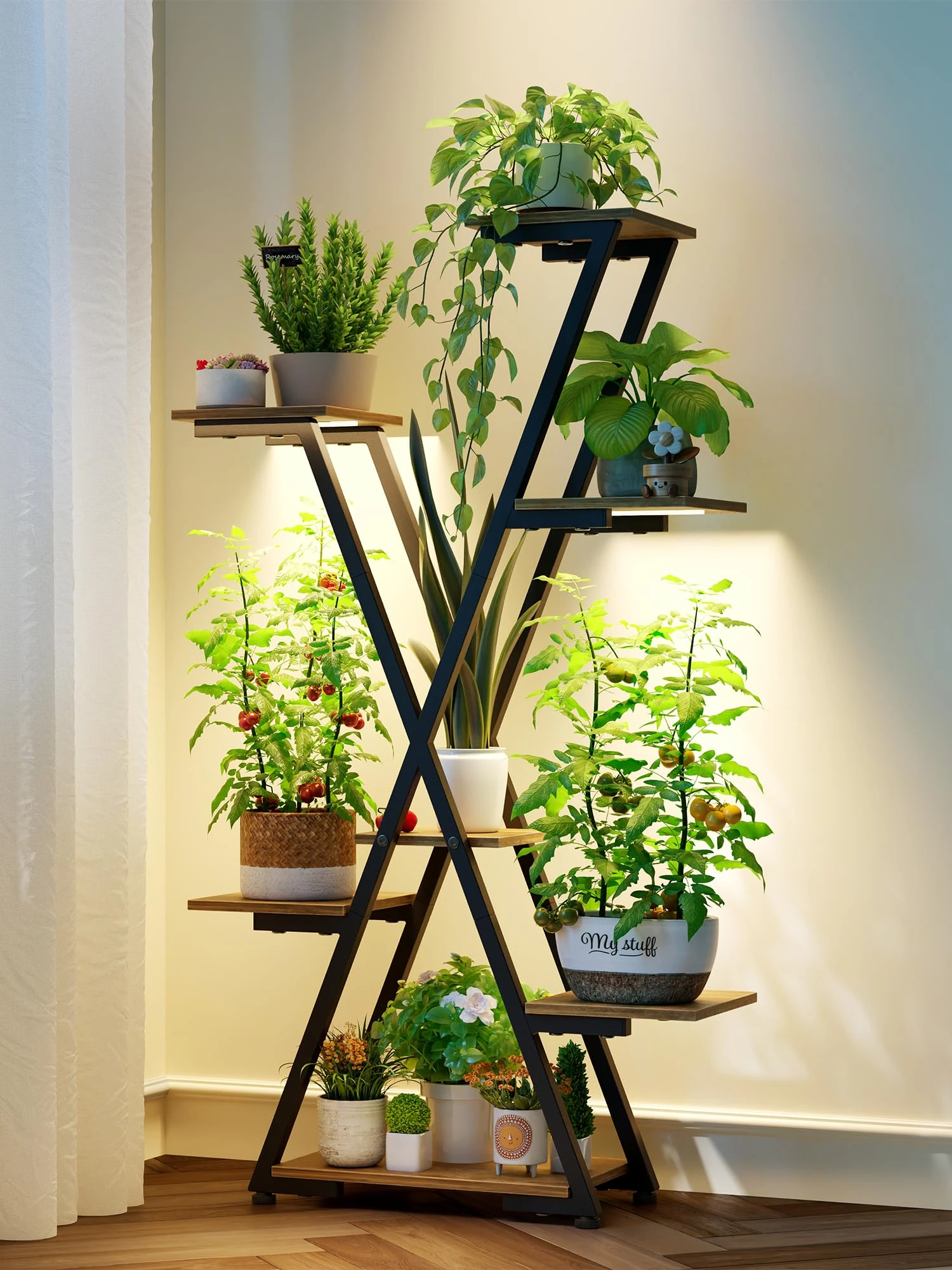 Plant Stand Indoor with Grow Lights - 7 Tiered Tall Metal Shelf for Indoor Plants Multiple, Lighted Corner Rack Flower Display Holder