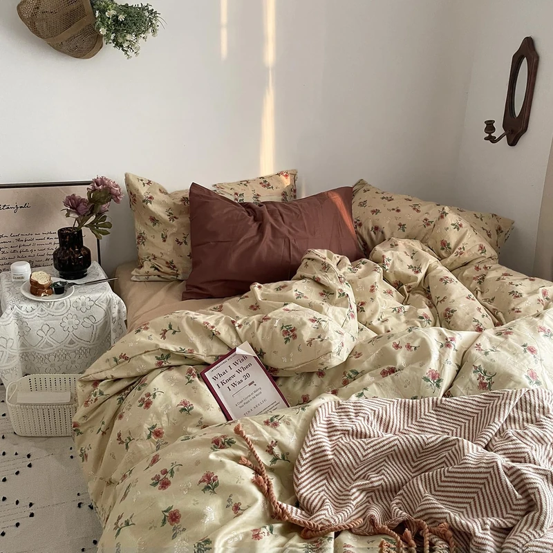 mixinni Vintage Floral King Duvet Cover - 3 Piece Cotton Cottagecore Bedding