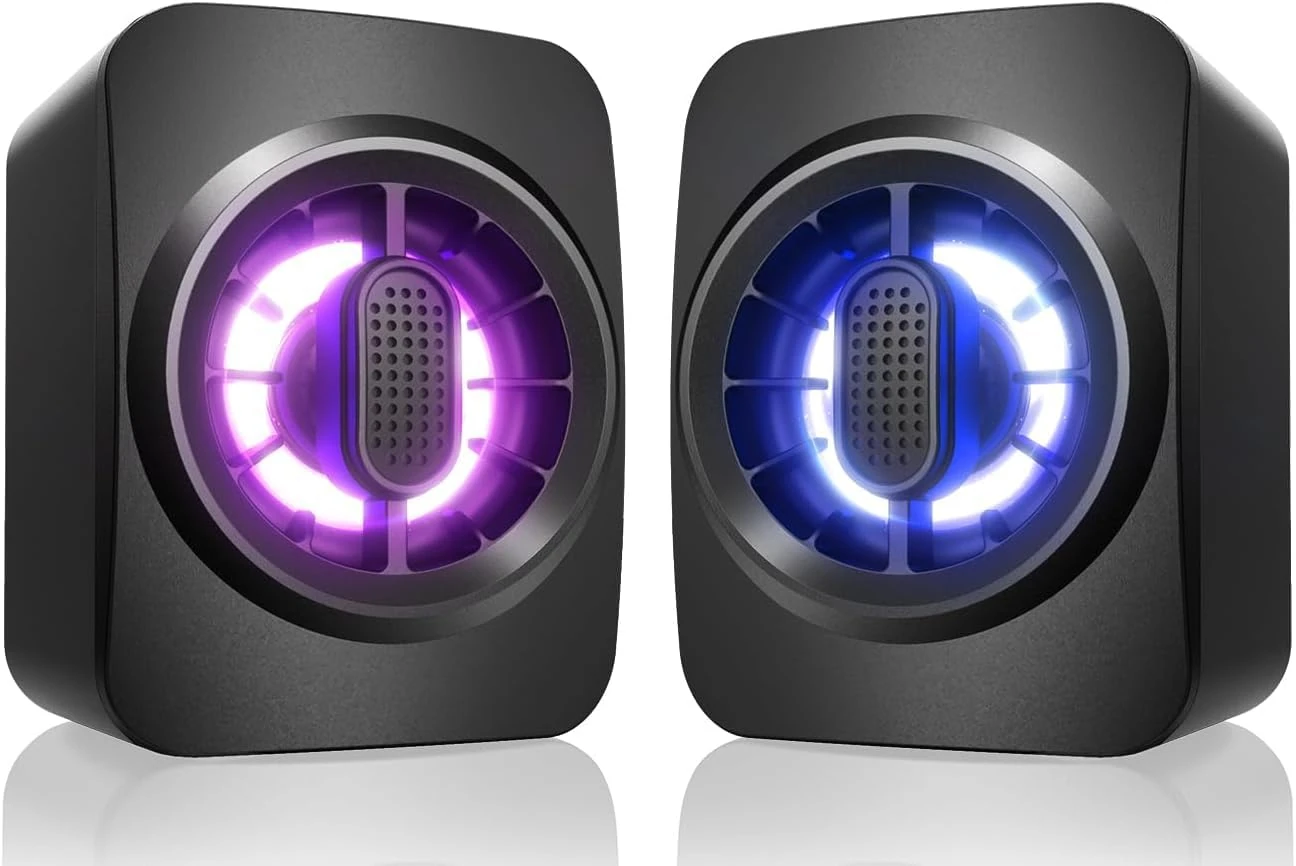 OFFSIR Computer Speakers,RGB PC Speakers, USB Powered 3.5mm Aux Speaker for Desktop, PC, Laptop, Tablet - Small Computer Speakers | Clear Sound & 7-Color Dynamic Lighting