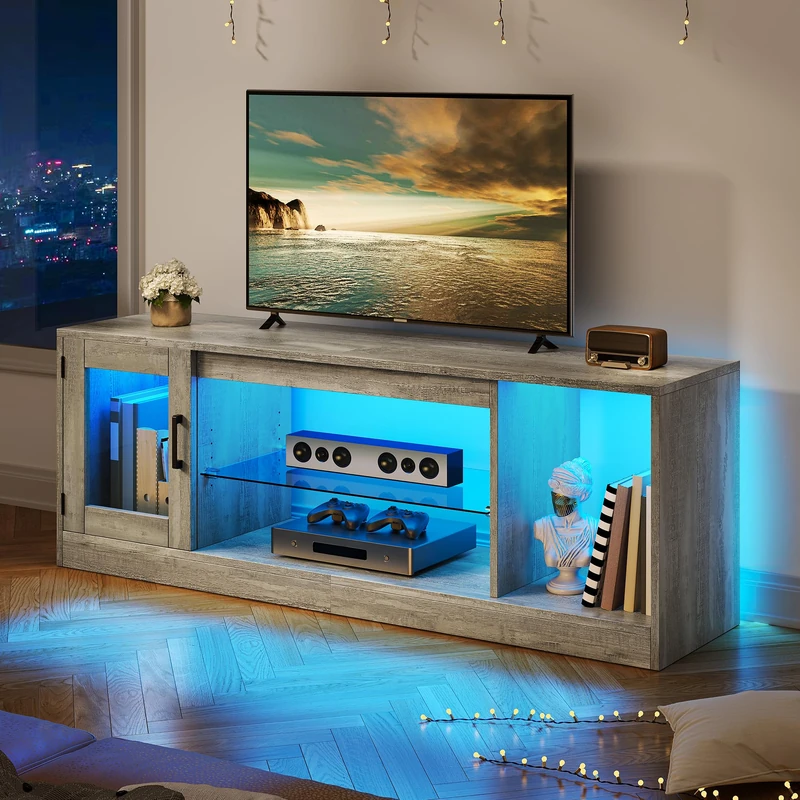 YITAHOME 148 cm TV Cabinet for TVs up to 65 Inches with 7 RGB LED 22 Modes Lights TVs Gaming Entertainment Centre, TV Lowboard with Adjustable Glass Shelves Stand for Living Room, Bedroom