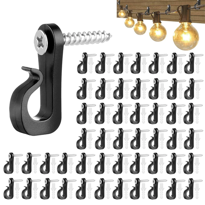 BNPHSIN 50 Pack Screw-in Hooks - Heavy Duty Outdoor Light Clips