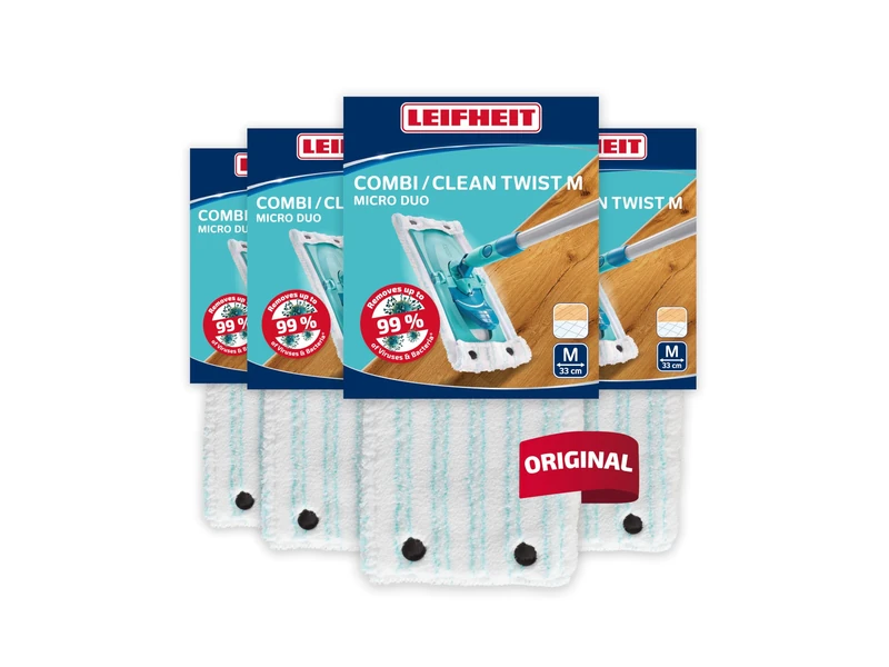 Leifheit Clean Twist M/Combi M Micro Duo Set of 4, Floor Mop Replacement Cover, Microfibre Mop Cover for All Floor Types