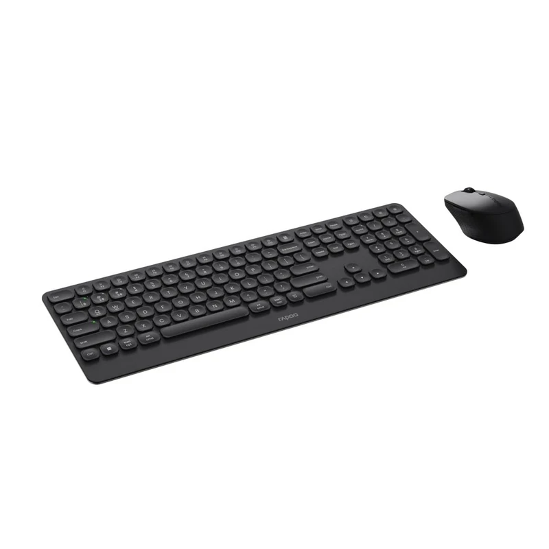 Rapoo 9390M QWERTZ Bluetooth Keyboard with Mouse Set Wireless Wrist Rest Computer Keyboard Full Size Aluminium Multi Devices PC Dark Grey