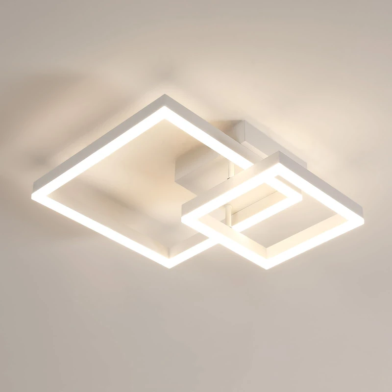 Comely LED Ceiling Light, 36W 4050LM Modern Square Acrylic Ceiling Light, White, 4500K Neutral Light for Bedroom, Kitchen, Dining Room, White, 52 cm